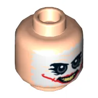 Minifig Head Joker, Dual Sided White Face Paint with Green Eyes, Red Scars, Open / Closed Mouth Print [Hollow Stud]