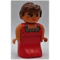 Duplo Figure, Early, Dress Red, Green and Gold Collar, Brown Hair, Red Lipstick and Cheeks Print (Actress)