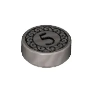 Tile Round 1 x 1 with Black Coin Print with 5 Mark