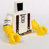 Torso, Dual Molded Arms with Shirt, Reddish Brown Suspenders, Dark Tan Pants print, White Sleeves Pattern, Yellow Arms and Hands
