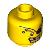 Minifig Head Gold Tooth, Eyepatch, Gold Teeth, Missing Tooth Print [Blocked Open Stud]