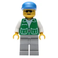 Man, Green Jacket, Light Gray Legs, Blue Cap, Sunglasses