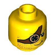 Minifig Head Ronin, Dark Red Stubble, Reddish Brown Eyepatch with Copper Eyepiece Print