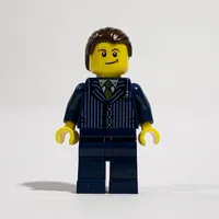 Man, Dark Blue Pinstripe Suit with Gold Tie, Dark Brown Hair, Brown Eyebrows