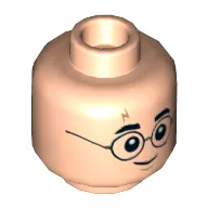 Minifig Head Harry Potter, Glasses, Eyebrows, Dark Orange Lightning Scar, Grin / Scared Print