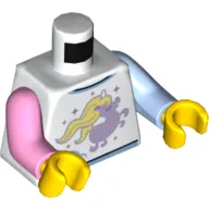 Torso, Odd Arms, Lavender Unicorn with Bright Light Yellow Mane Print, Left Bright Light Blue Arm, Right Bright Pink Arm, Yellow Hands