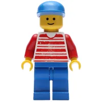 Man, Red and White Striped Shirt, Blue Legs, Blue Cap