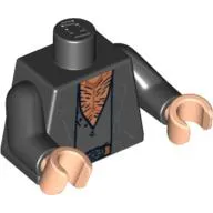 Torso Open Jacket over Open Shirt, Hairy Chest Print, Black Arms, Light Nougat Hands