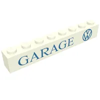 Brick 1 x 8 without Bottom Tubes with Cross Side Supports with 'GARAGE VW' Blue Print