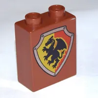 Duplo Brick 1 x 2 x 2 with Shield, Dragon with Yellow and Red Background Print