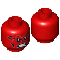 Minifig Head Red Skull / Iron Skull, Dark Red and Black Wrinkles, Bared Teeth Print [Hollow Stud]