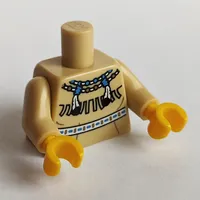 Torso Buckskin Tunic, American Indian Necklace and Fringe, Wrinkles Print, Tan Arms, Yellow Hands