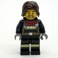 Firefighter, Black Fire Suit, Dark Brown Hair, Stubble Beard