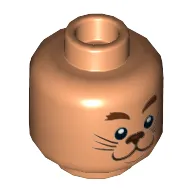 Minifig Head Lego Movie Cowardly Lion, Dual Sided, Reddish Brown Eyebrows, Dark Brown Nose and Whiskers, Smiling / Scared Print [Hollow Stud]
