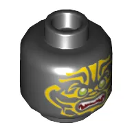 Minifig Head Scout, Olive Green Eyes, Sharp Teeth, Fangs, Red Mouth, Yellow Tribal Tattoos Print