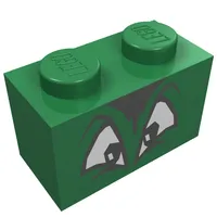 Brick 1 x 2 with Black and White Squinting Eyes and Hair Print