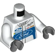 Torso Race Suit with Ford Logo and 'GT' on Front and Ford Logo / 'Powered by EcoBoost' on Back Print, White Arms, Dark Bluish Gray Hands