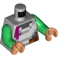 Torso Pixelated White, Dark Bluish Gray, Reddish Brown and Magenta Squares Print, Green Arms, Nougat Hands