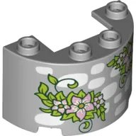 Cylinder Half 2 x 4 x 2 with 1 x 2 Cutout with Stone Wall, Veins, Pink Flowers, Leaves