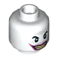 Minifig Head Joker, Gray Wrinkles and Moustache, Dark Pink Lips, Wide Grin with Clenched Teeth / Lips Pursed Print