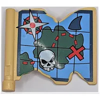 Duplo Flag 3 x 2 1/3, with Ragged Edge, Handle, and Treasure Map Print