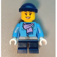 Girl, Medium Blue Jacket with Medium Lavender Scarf, Short Dark Blue Legs, Dark Blue Hat