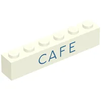 Brick 1 x 6 with 'CAFE' Thin Blue Print
