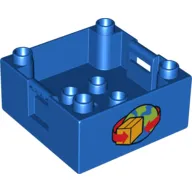 Duplo Container Box 4 x 4 with Studs on Corners with Box and Arrows and Globe Print