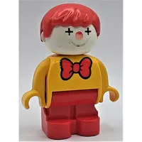 Duplo Figure, Early with Joined Legs Red, Red Bow Tie, Clown Facepaint Print