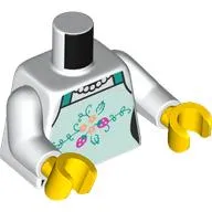 Torso, Light Aqua Apron, Dark Turquoise Straps, Flowers, Pearl Necklace print, White Arms, Yellow Hands