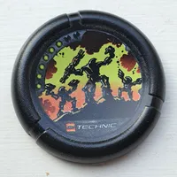 Large Figure Throwing Disk, Blaster, 6 Pips, Blaster and 2 Bots with Fire Background Print