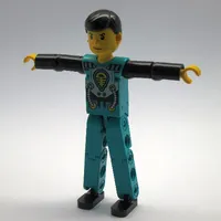 Technic Figure Dark Turquoise Legs, Dark Turquoise Torso with Yellow, Black, Silver Print, Black Arms