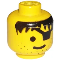 Minifig Head Pirate, Eyepatch, Stubble, Black Hair Print [Solid Stud]