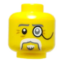 Minifig Head Bleckt, Dark Bluish Grey Eyebrows, White Moustache, Goatee, Monocle