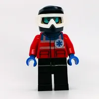 Paramedic, Woman, Red Jacket with Star of Life, Dark Blue Dirt Bike Helmet with Snow Goggles, Printed Snow Goggles
