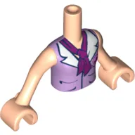 Minidoll Torso Girl with Lavender Blouse Top with Red Cross Logo, White Collar and Magenta Scarf Print, Light Nougat Arms and Hands
