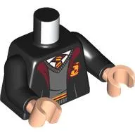 Torso Robes with Dark Red Collar, Open over Sweater with Gryffindor Crest Print, Black Arms, Light Nougat Hands