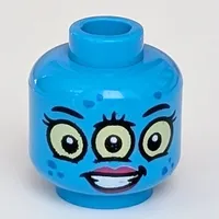 Minifig Head, 3 Yellow Eyes, Red Lips, Smile print [Hollow Stud]