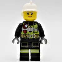 Firewoman, Black Fire Suit with Gauge and Straps, White Helmet