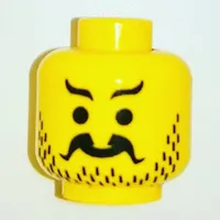 Minifig Head Pirate, Moustache Curly and Split, Short Wavy Eyebrows, Stubble Print [Blocked Open Stud]