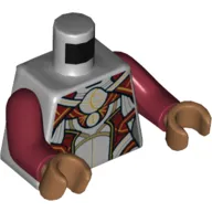 Torso Armor, Dark Red Panels, Gold Trim, and Circles Print, Dark Red Arms, Medium Nougat Hands