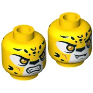 Minifig Head Lundor, Dual Sided, Leopard with Orange Eyes, Fangs and Black Spots, Neutral / Angry Print [Hollow Stud]