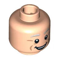 Minifig Head Doc Brown / Captain Stacy, Light Gray Eyebrows, White Pupils, Open Mouth, Cheek Lines, Smile / Scared Print