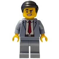 Man, Sand Blue Suit with Red Tie, Black Hair