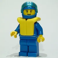 Racer, Blue Jacket with Octan Logo, Blue Legs, Blue Helmet with Stars and Visor, Yellow Life Vest