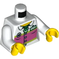 Torso Blouse with Buttons, Dark Pink Panel and Name Badge Print, White Arms, Yellow Hands