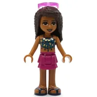 Andrea - Dark Turquoise Top, Magenta Skirt, Dark Brown Hair, Glasses