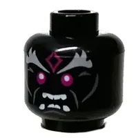 Minifig Head Vangelis, Purple Eyes, Light Bluish Gray Markings, White Fangs Print