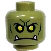 Minifig Head Orc, Yellow Eyes, Dark Green Contour Lines, White Fangs print
