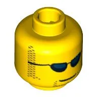 Minifig Head Space Police Officer / F1 Engineer, Dark Blue Sunglasses, Closed Mouth, Light Brown Sideburns and Goatee Print